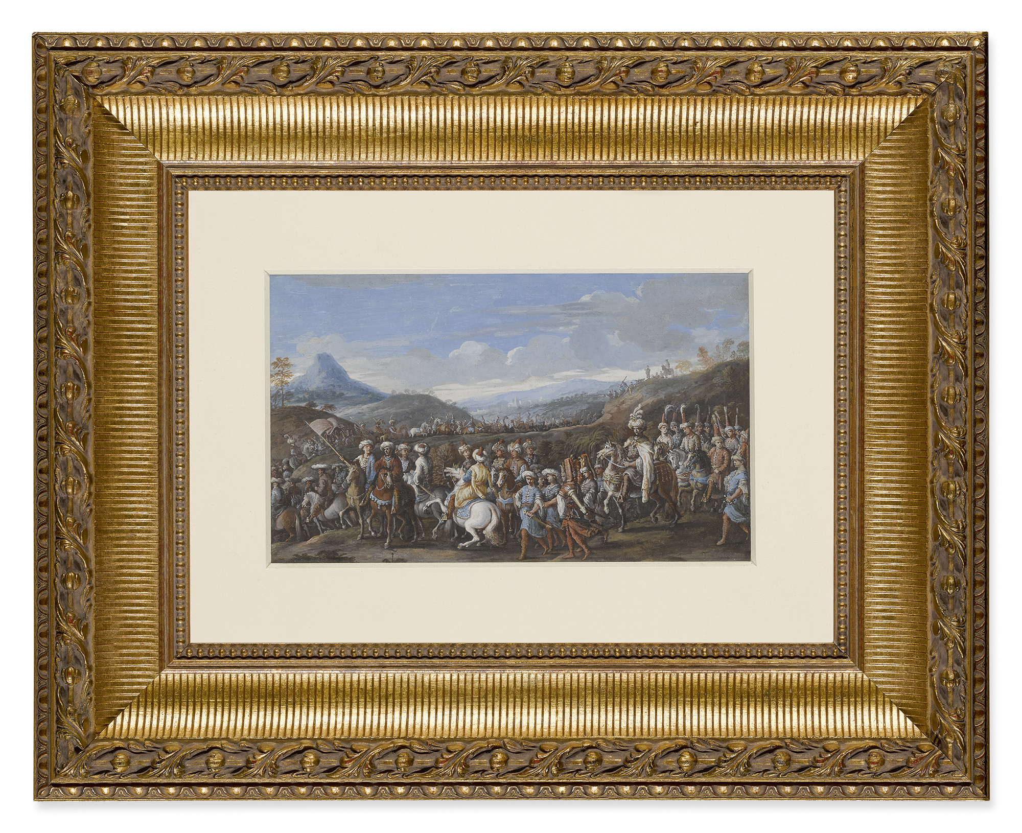 FRENCH SCHOOL, 18TH CENTURY | AN OTTOMAN MILITARY PROCESSION, POSSIBLY DEPICTING THE ENTOURAGE OF MOHAMMAD REZA BEG MAKING ITS WAY TO VERSAILLES