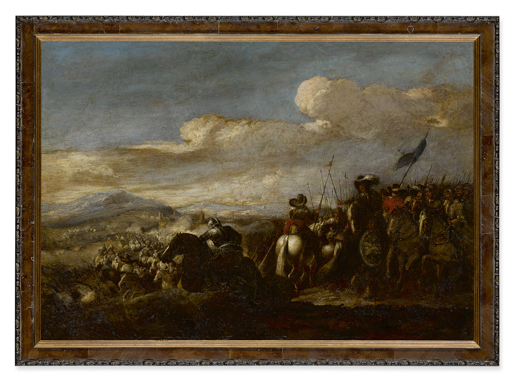 CIRCLE OF JACQUES COURTOIS, CALLED BORGOGNONE | A BATTLE SCENE IN AN EXTENDED LANDSCAPE