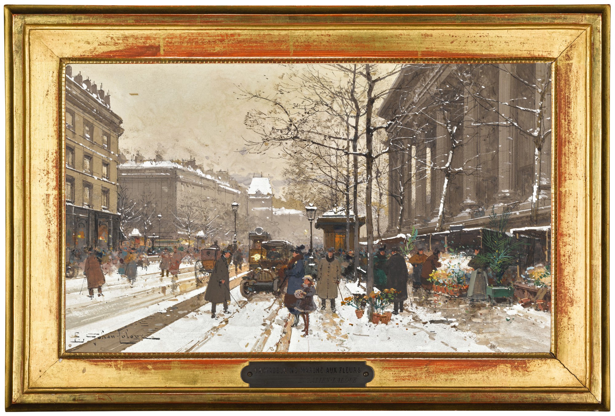 EUGÈNE GALIEN-LALOUE | Three Parisian Views:  (I) Place de la Madeleine, marché aux fleurs  (Ii) Le marché aux puces, Porte du Châtillon  (Iii) Place de la Bastille