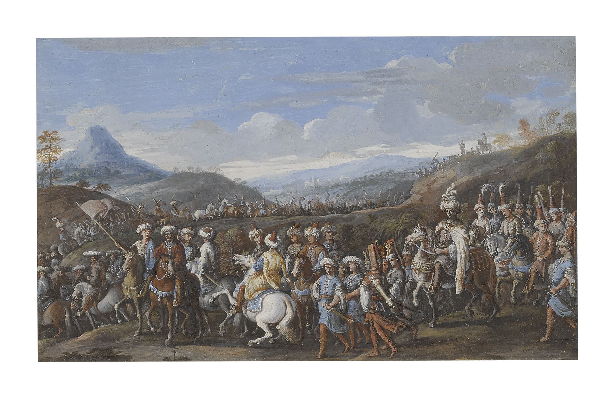 FRENCH SCHOOL, 18TH CENTURY | AN OTTOMAN MILITARY PROCESSION, POSSIBLY DEPICTING THE ENTOURAGE OF MOHAMMAD REZA BEG MAKING ITS WAY TO VERSAILLES