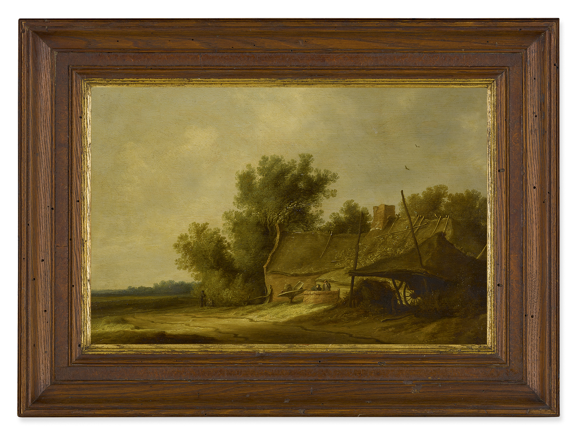 ATTRIBUTED TO PIETER DE NEYN | A WOODED LANDSCAPE WITH A COTTAGE AND FIGURES IN THE FOREGROUND, A PATH THAT EXTENDS BEYOND
