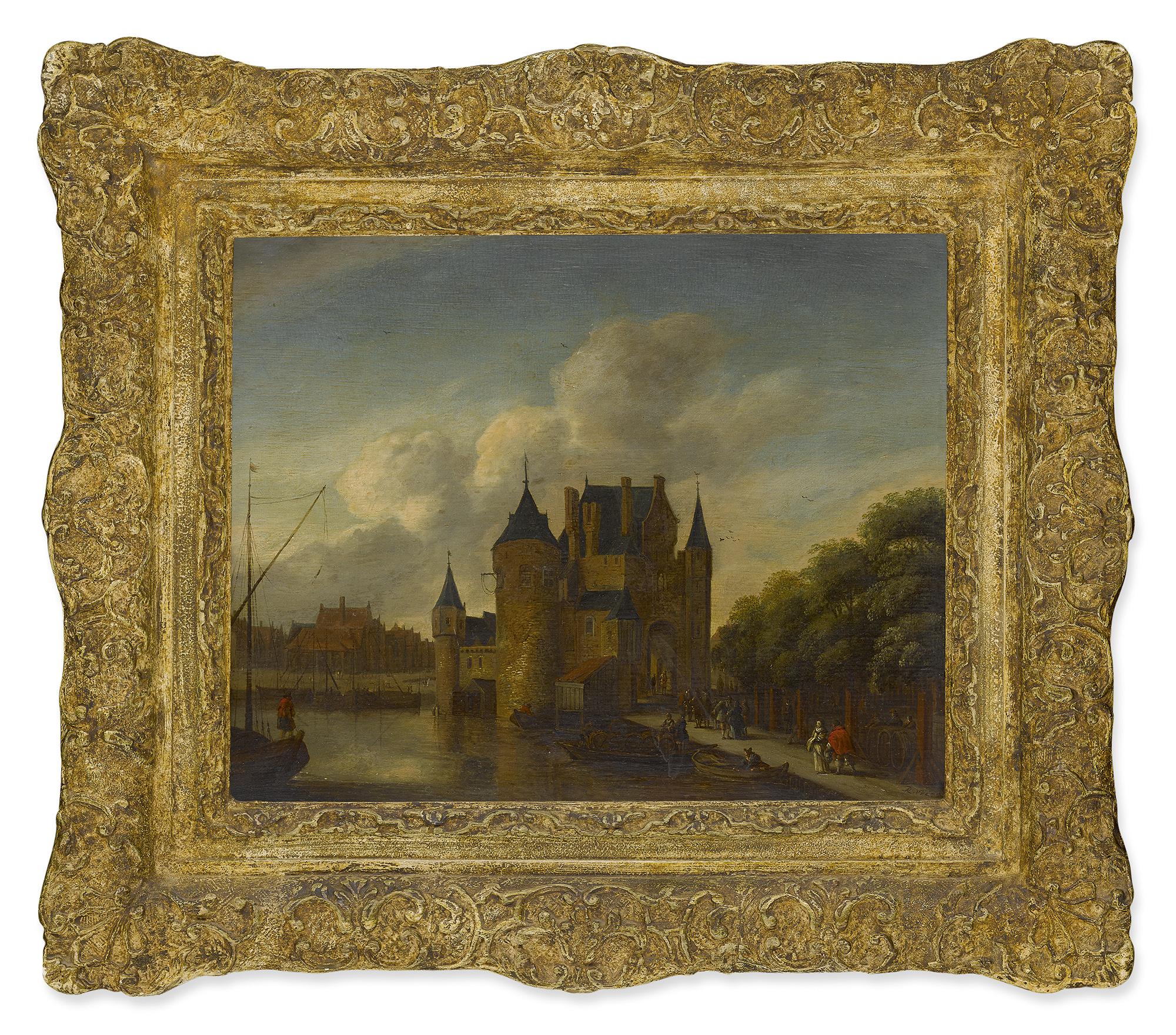  ROELOF JANSZ. VAN VRIES |  CITYSCAPE WITH A FORTIFIED ENTRANCE TO A TOWN ON A RIVER