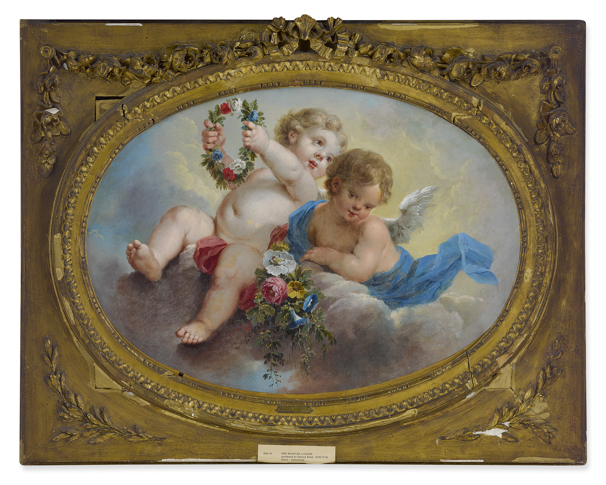 FOLLOWER OF CHARLES-DOMINIQUE-JOSEPH EISEN | TWO PUTTI ON A CLOUD HOLDING FLOWERS