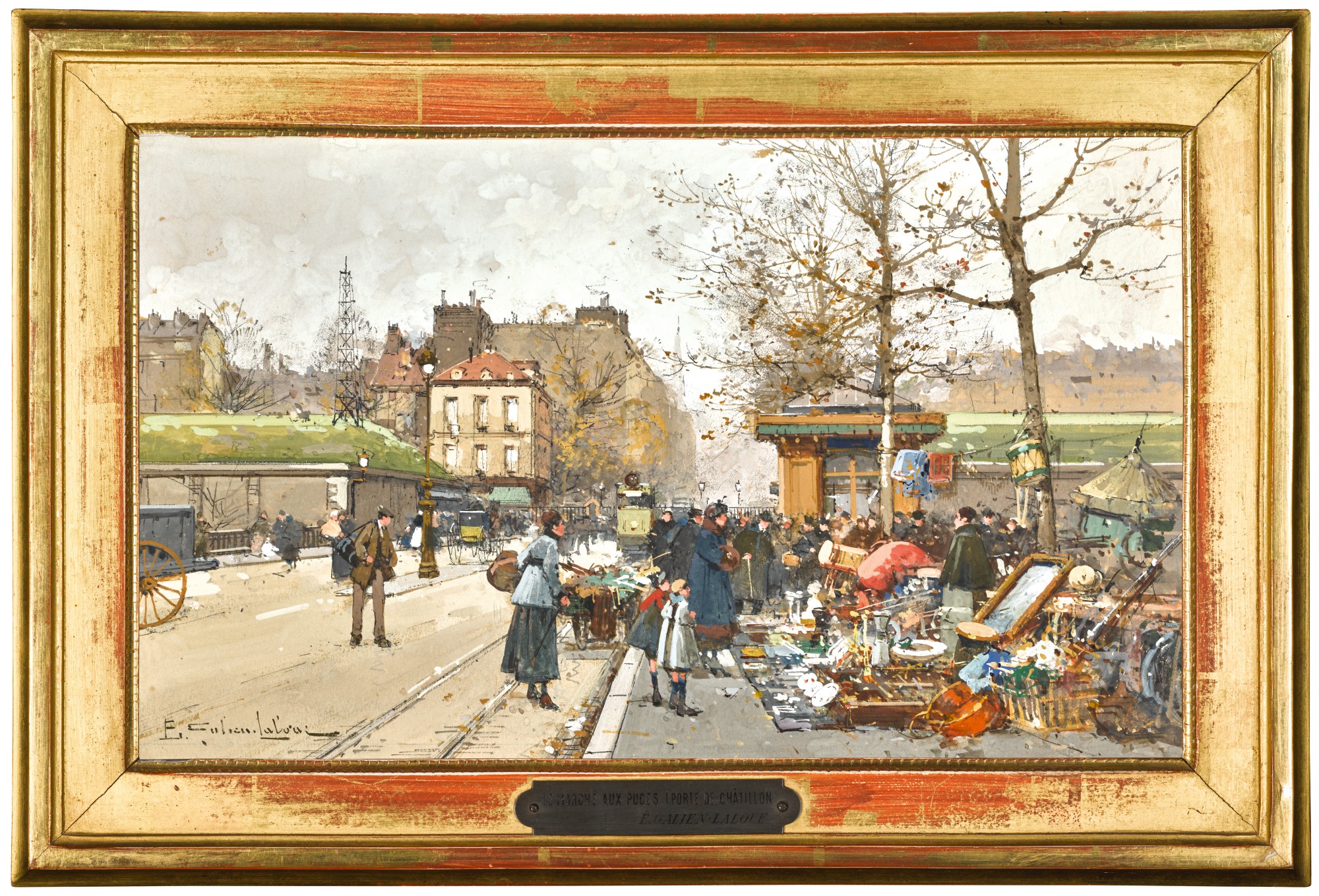 EUGÈNE GALIEN-LALOUE | Three Parisian Views:  (I) Place de la Madeleine, marché aux fleurs  (Ii) Le marché aux puces, Porte du Châtillon  (Iii) Place de la Bastille